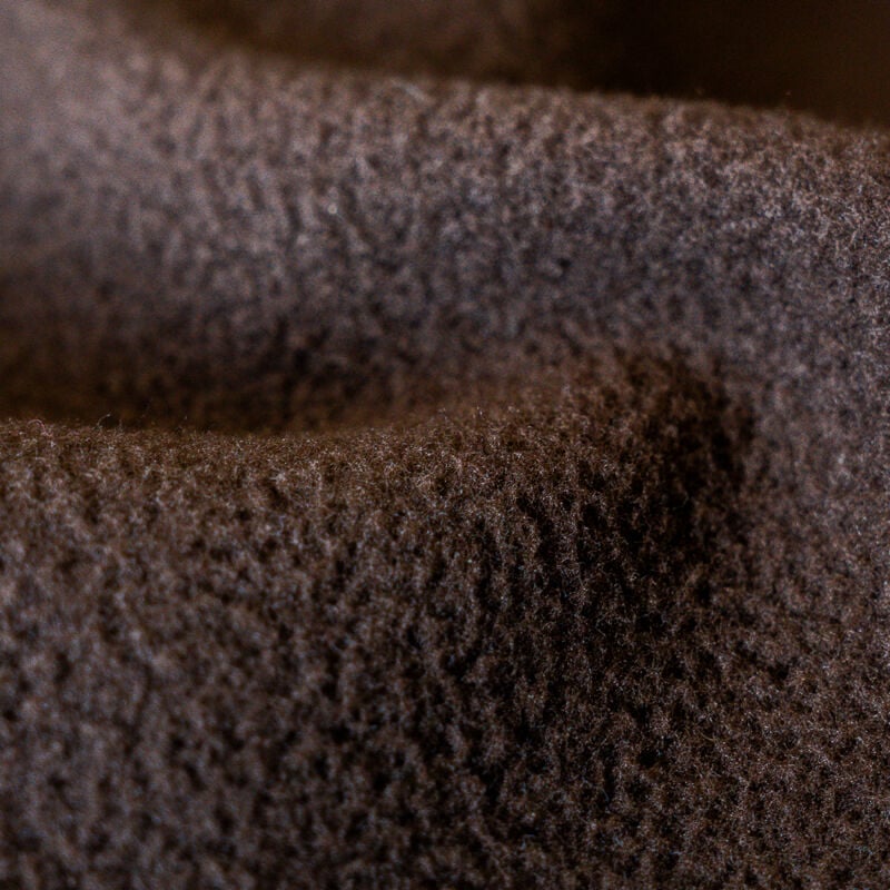 Dark brown fleece fabric with a soft, fuzzy texture and gentle folds.