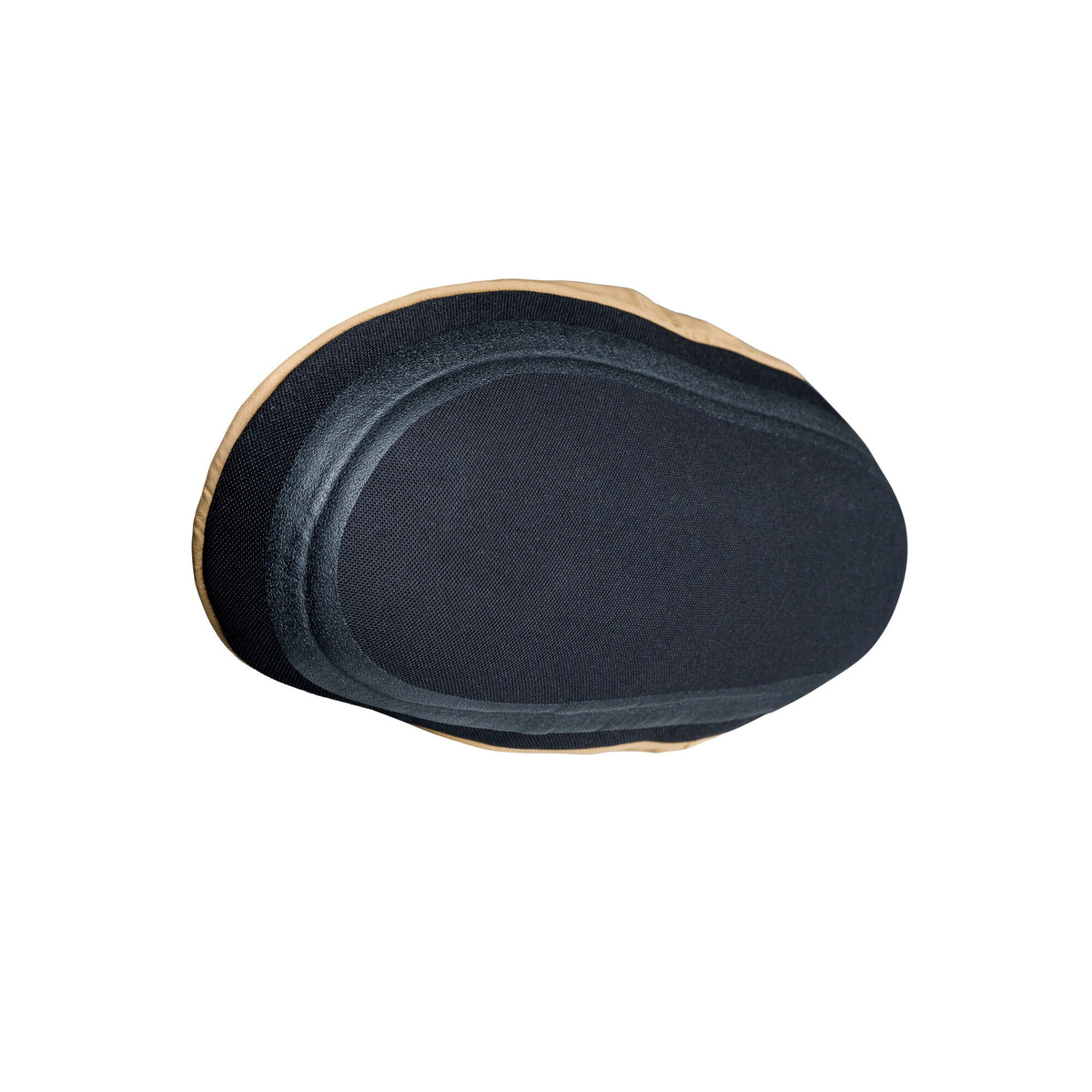 Tan and black oval protective pad with a textured fabric center and two concentric raised ridges.