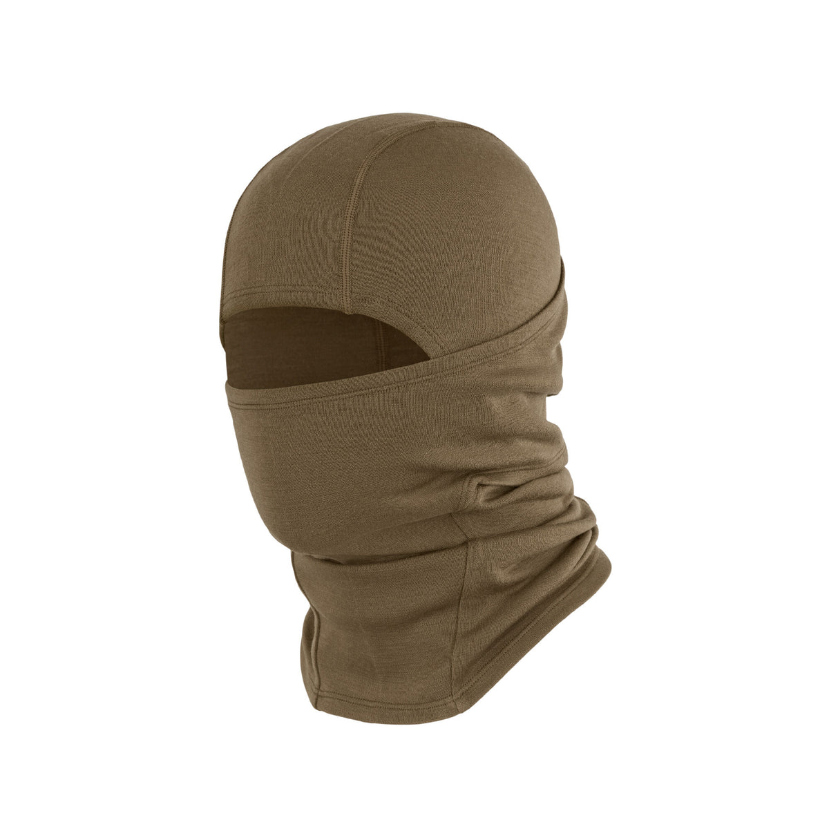 Coyote brown balaclava with a single face opening, covering the head and neck.