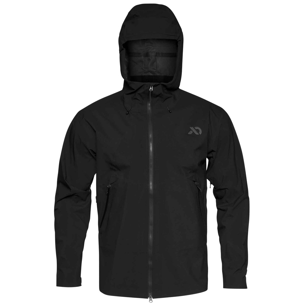 A black hooded Borah rain jacket, shown on a plain white background. A small grey First Lite logo is visible on the left chest.