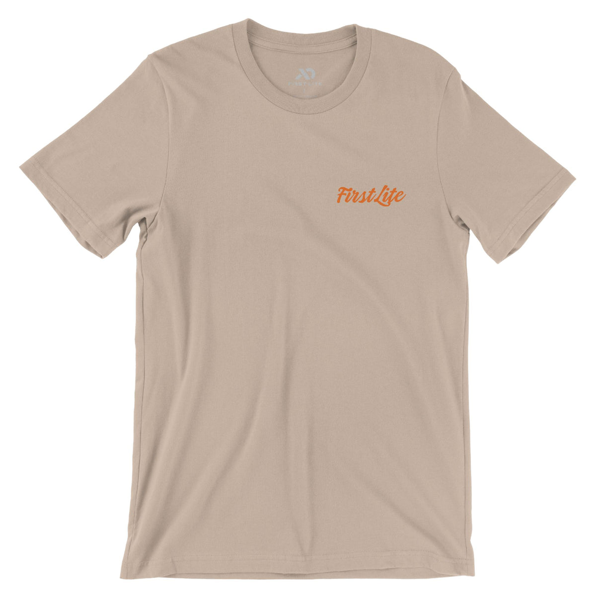 Beige T-Shirt with orange 'FIRST LITE' on the left chest