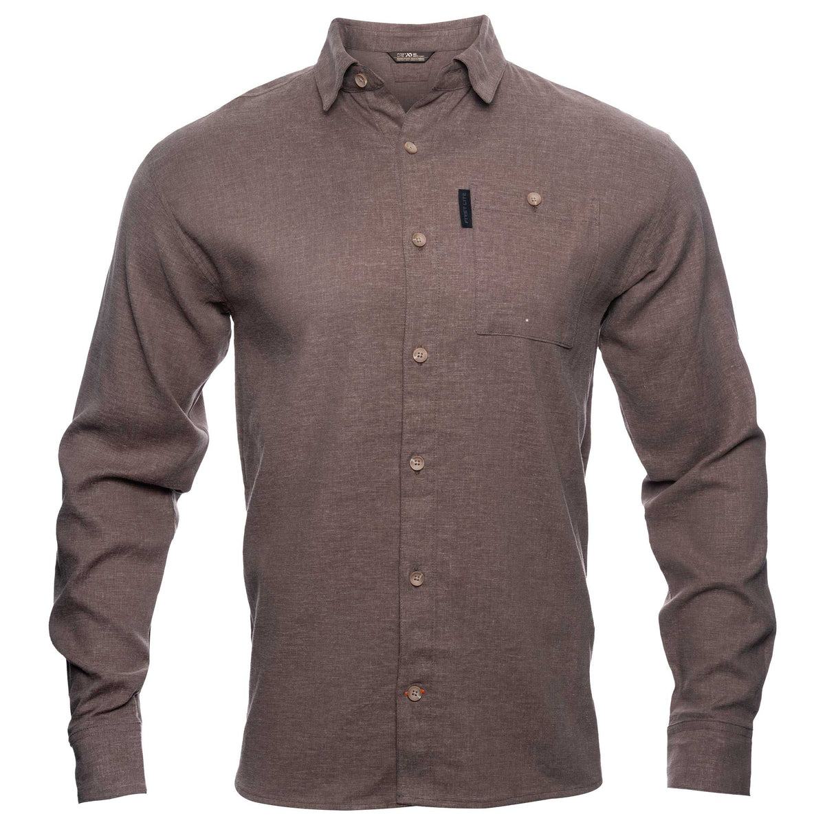 Brown button-up shirt on a white background