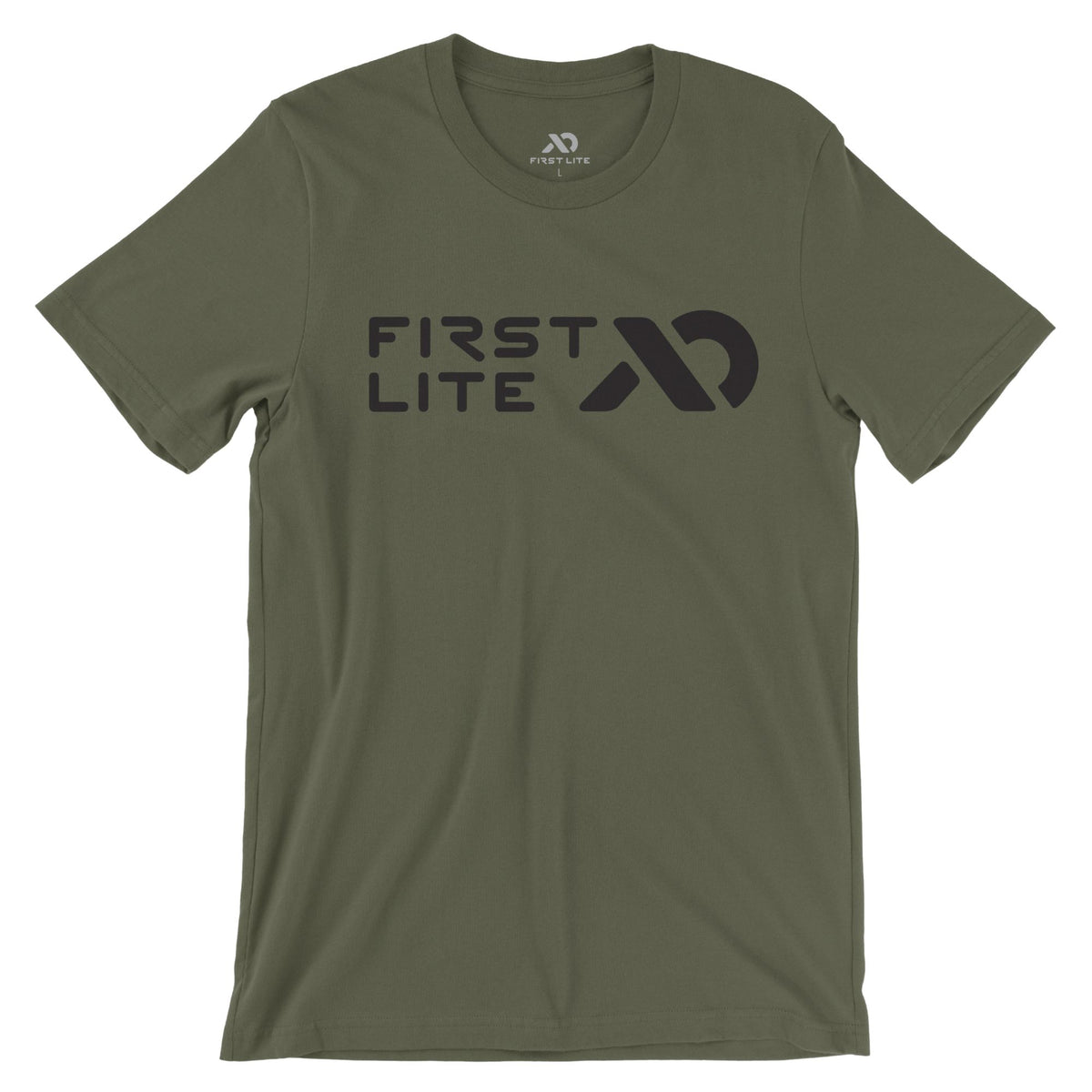 Military green  t-shirt by Meateater, size Medium, with 'FIRST LITE' text and a stylized black logo on the chest.