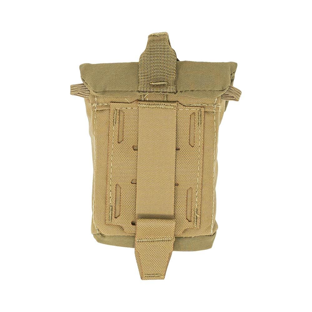 Coyote brown tactical utility pouch with top flap and laser-cut MOLLE webbing on the back.