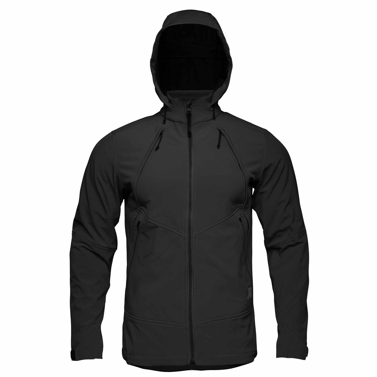 Black hooded jacket on a white background