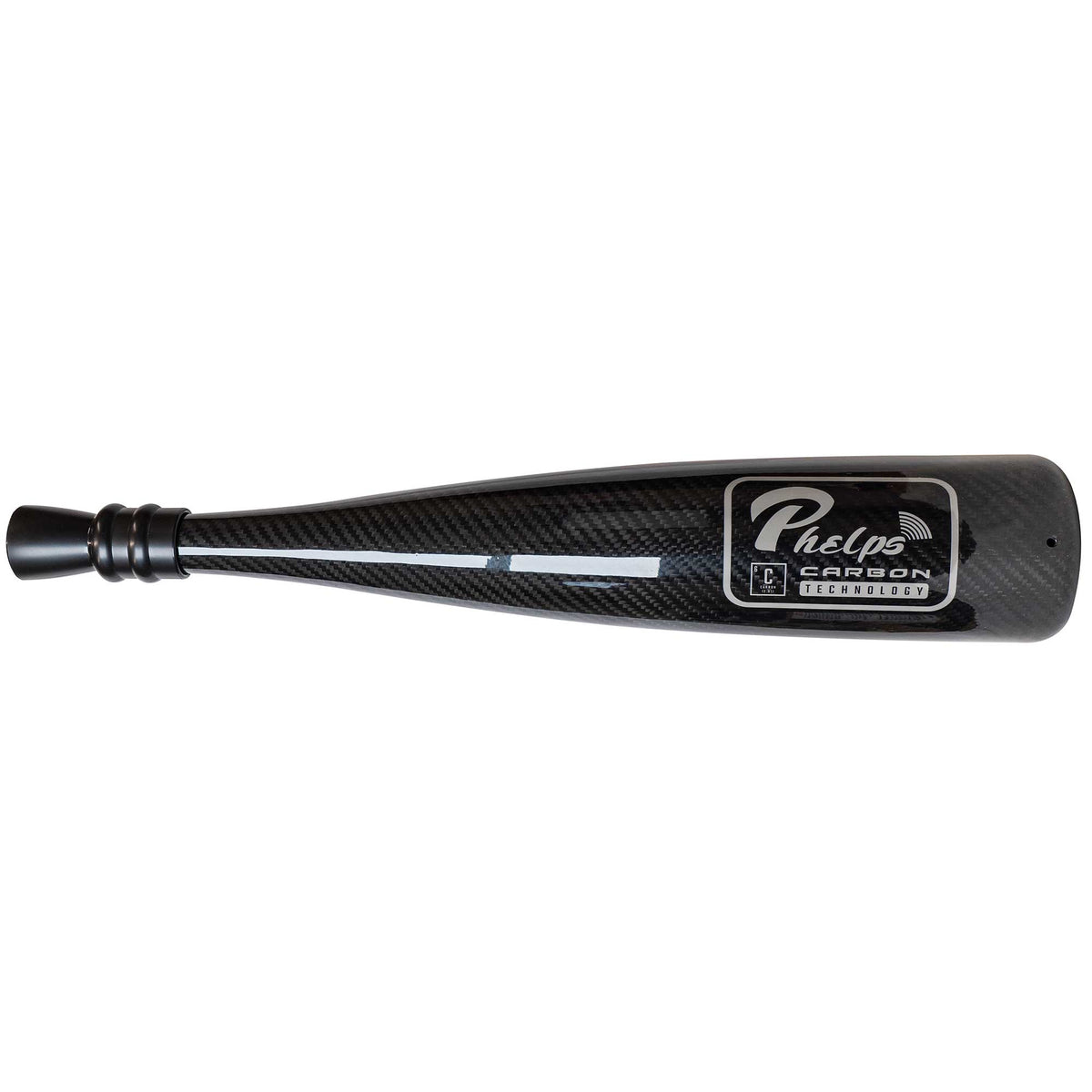 Black carbon fiber game call with a black mouthpiece, white stripe, and 'Phelps Carbon Technology' label.
