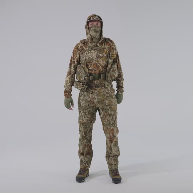 Video of a man walking on wearing the Treeline Turkey Vest, displaying its features