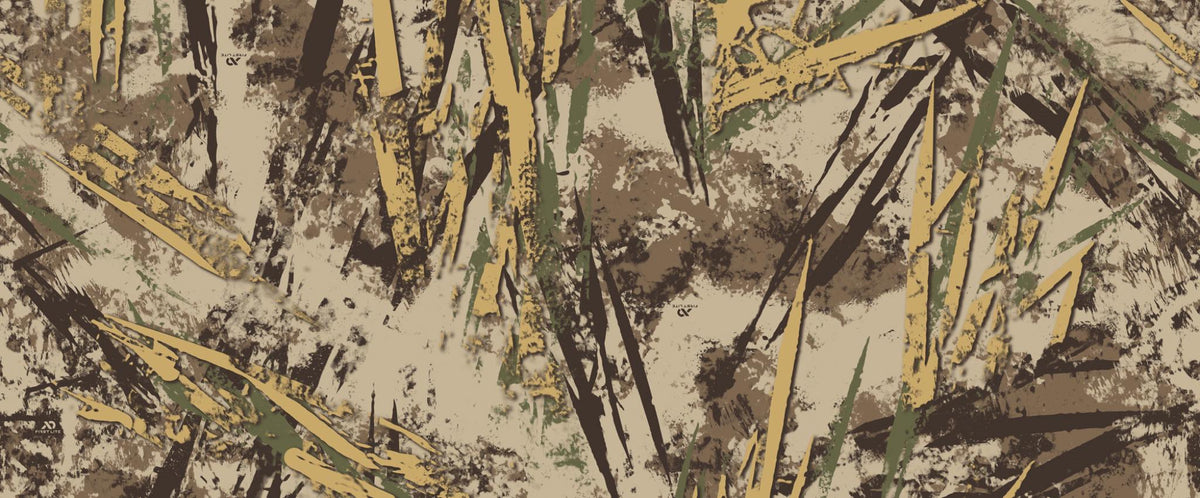 First Lite tan, brown, green, yellow dry grass camouflage pattern.